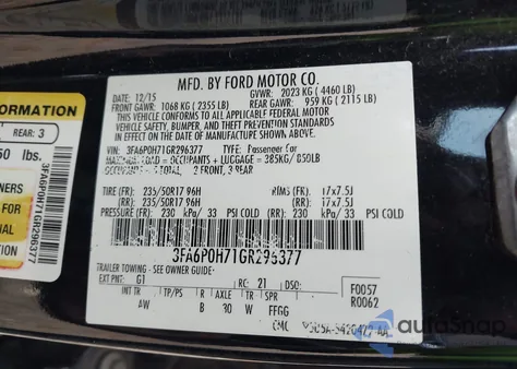 2016 Ford Fusion Se from USA, damaged, VIN 3FA6P0H71GR296377